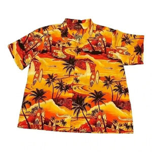 Aloha Moi Hawaii Vintage Beach Surfing Cars Button Front Cotton Shirt Men’s 3XL